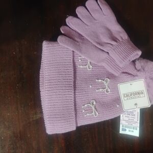California Sunshine Kids Pink Knit Pom Pom Beanie with Matching Gloves
